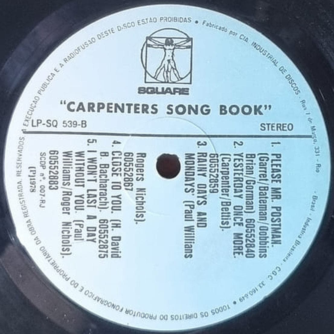 Etiqueta central de Carpenters — Song Book