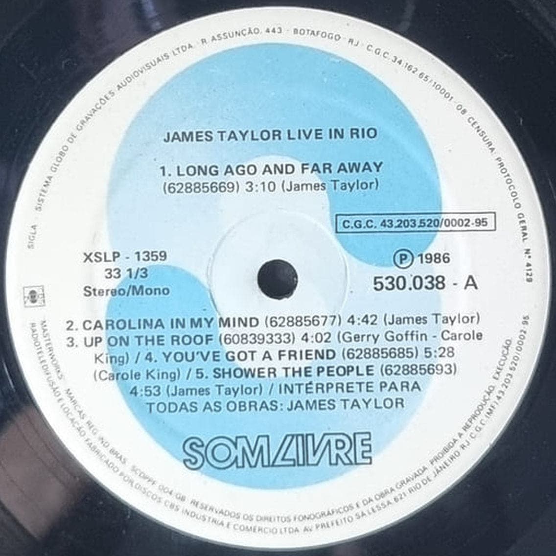 Etiqueta central de James Taylor — LIVE IN RIO