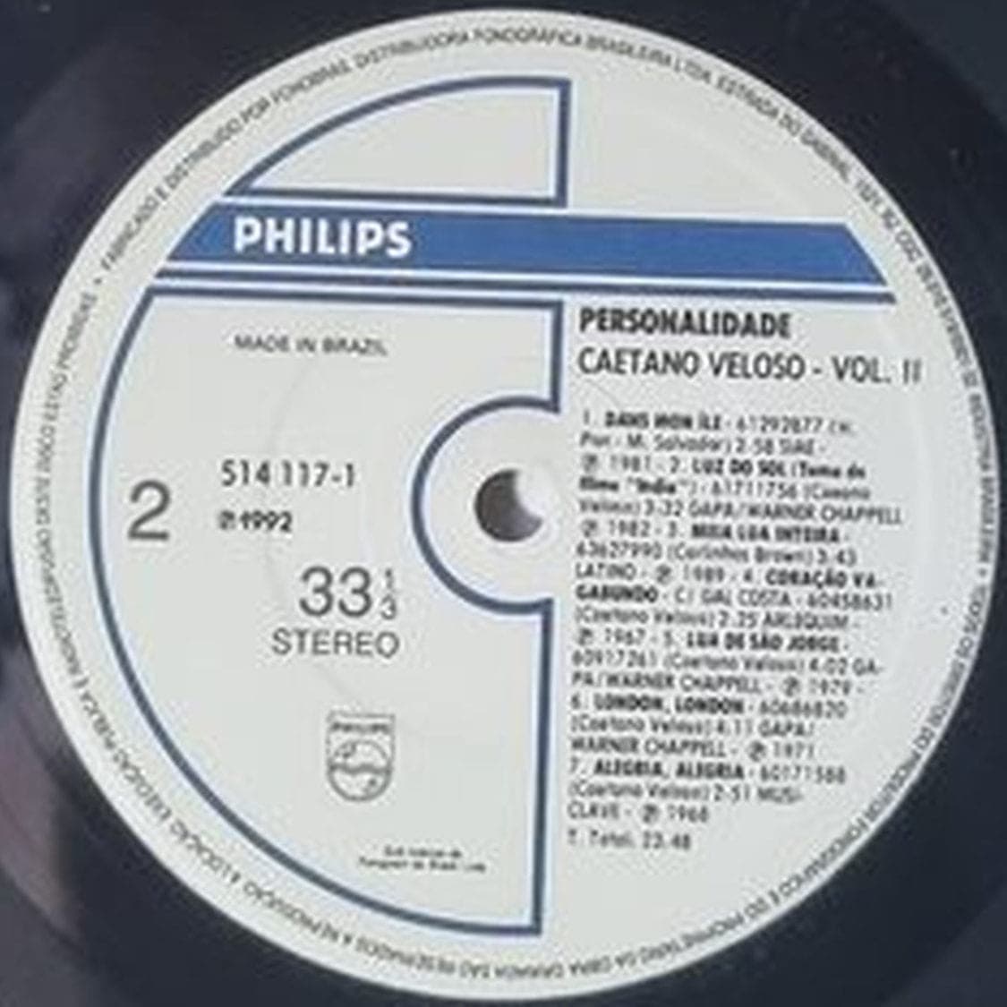 Etiqueta central de Caetano Veloso — Personalidade Vol. II