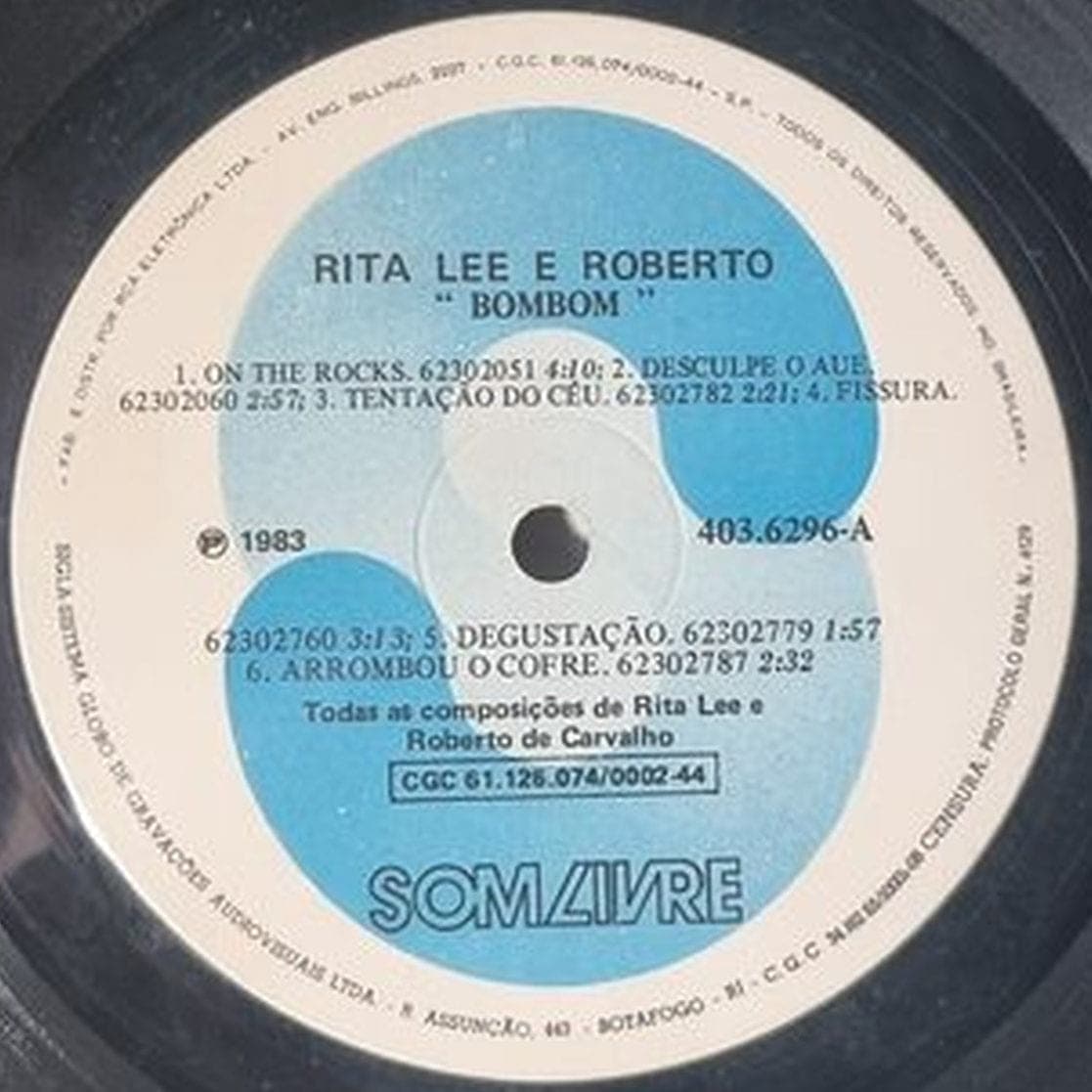 Etiqueta central de Rita Lee & Roberto de Carvalho — Bombom