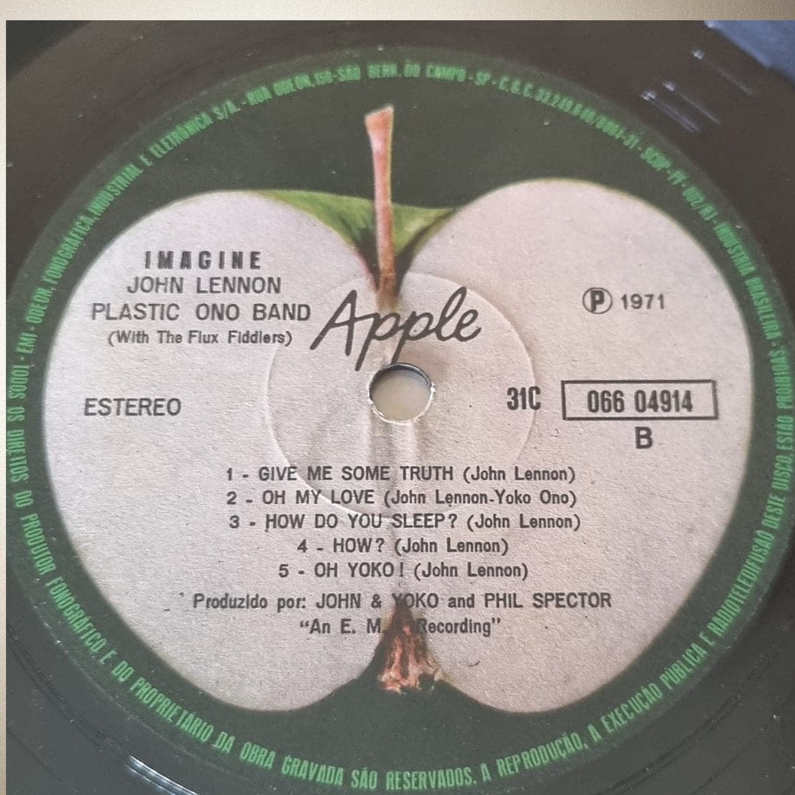 Etiqueta central de John Lennon — Imagine