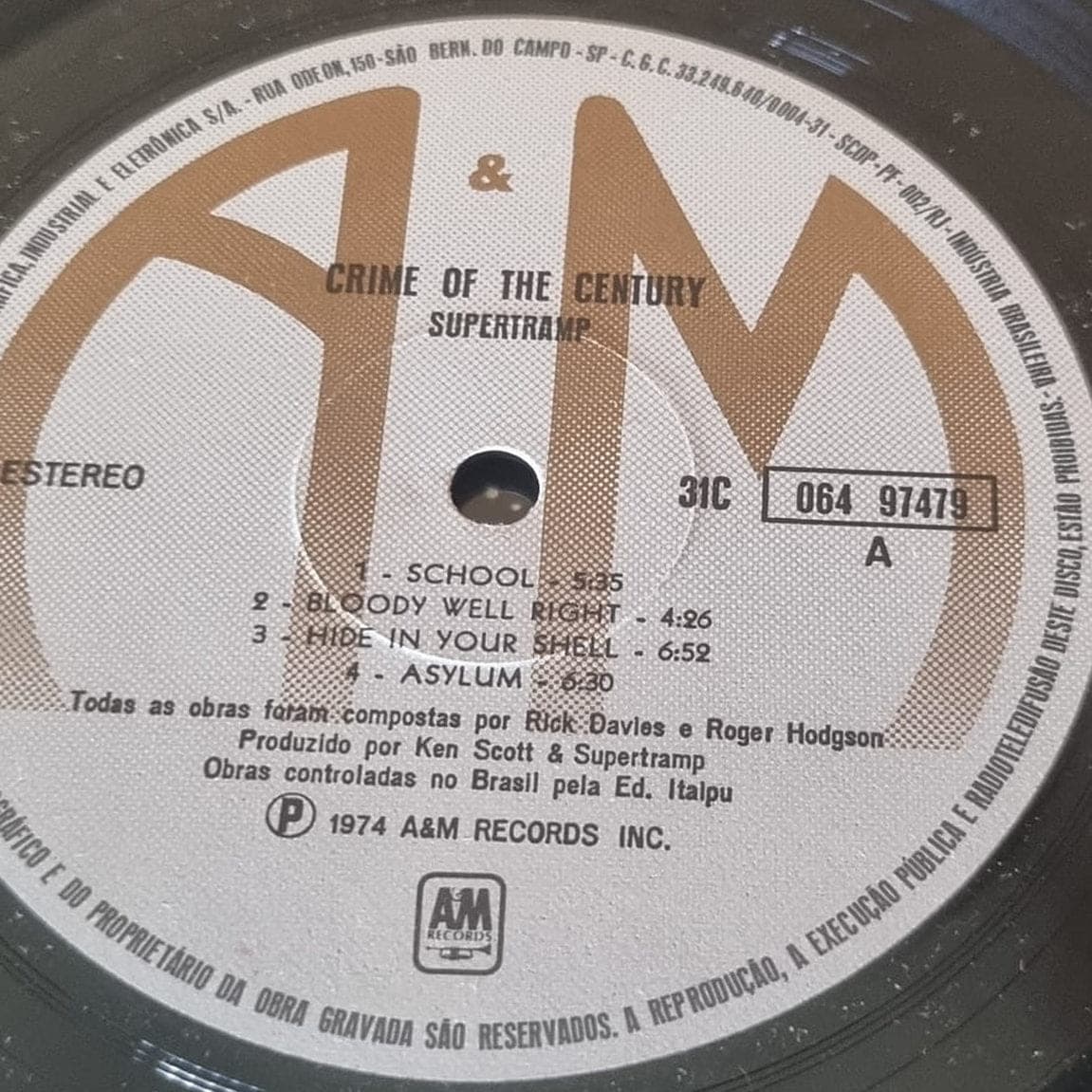 Etiqueta central de Supertramp — Crime of the Century