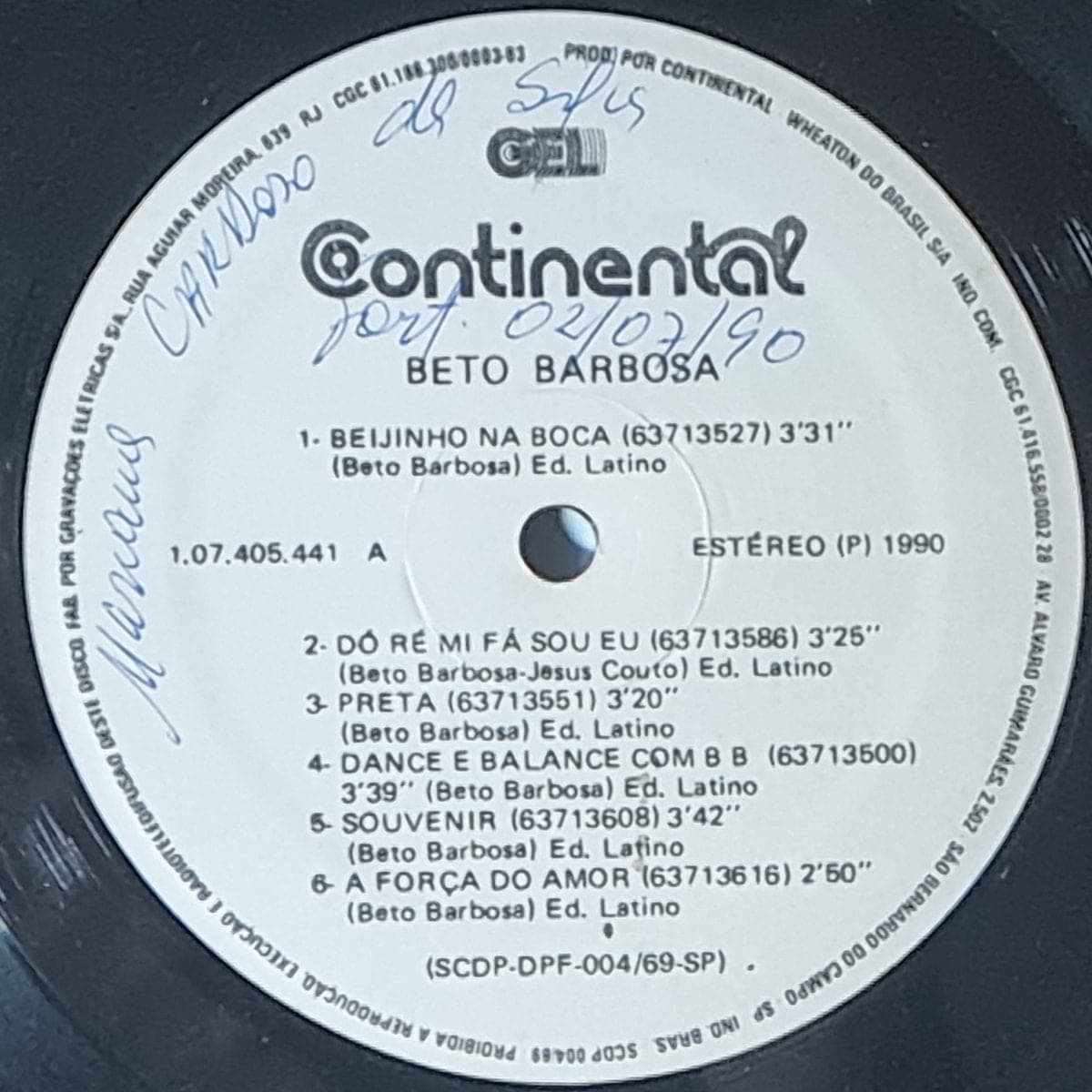 Etiqueta central de Beto Barbosa — Beto Barbosa (Beijinho na Boca)