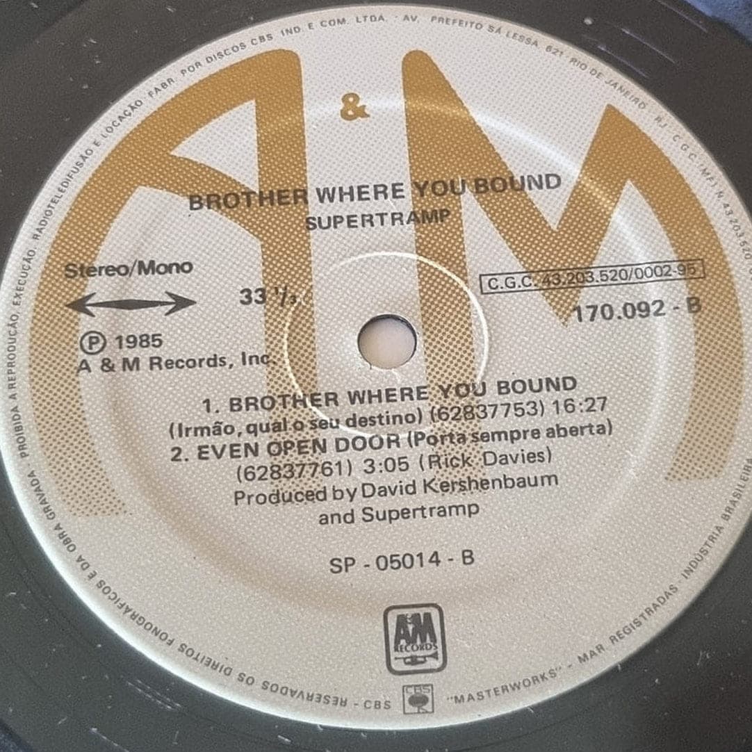 Etiqueta central de Supertramp — Brother Where You Bound
