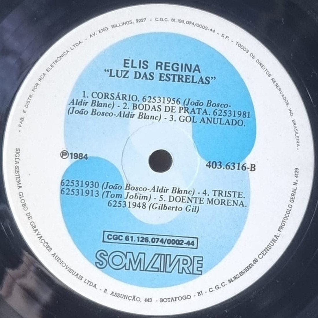 Etiqueta central de Elis Regina — "LUZ DAS ESTRELAS"