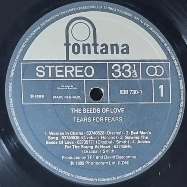 Etiqueta central de TEARS FOR FEARS — THE SEEDS OF LOVE