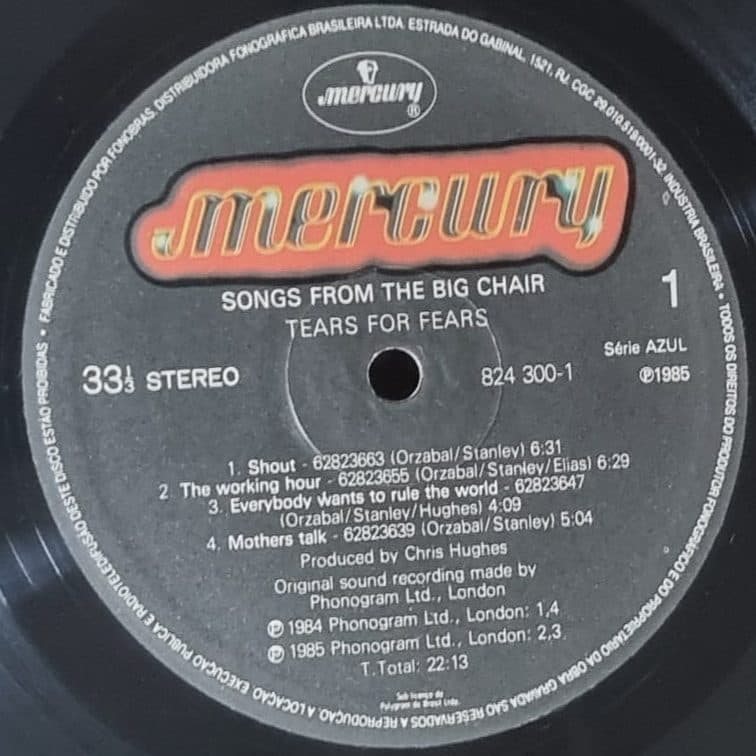 Etiqueta central de TEARS FOR FEARS — SONGS FROM THE BIG CHAIR