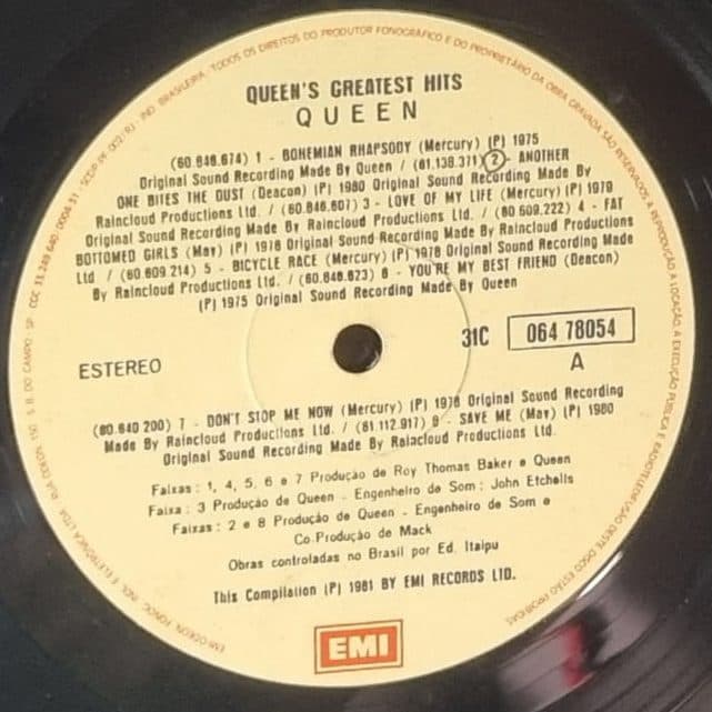 Etiqueta central de QUEEN — QUEEN'S GREATEST HITS