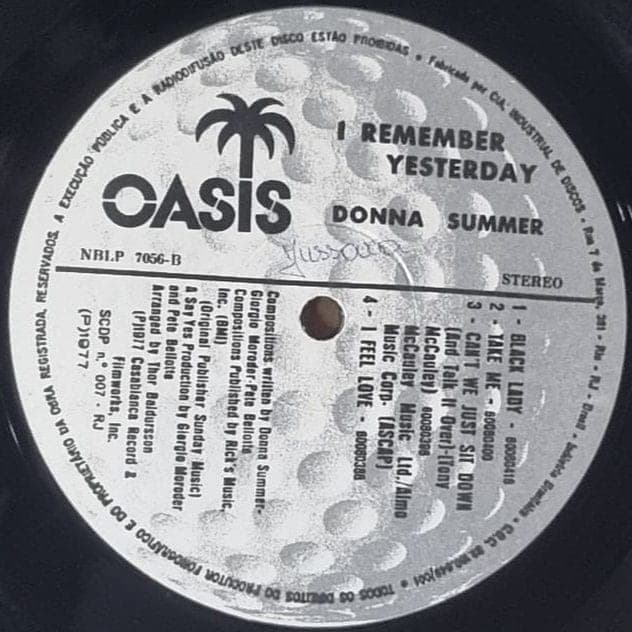 Etiqueta central de DONNA SUMMER — I REMEMBER Yesterday