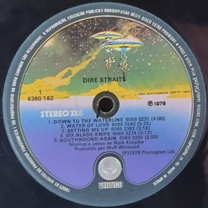 Etiqueta central de DIRE STRAITS — DIRE STRAITS